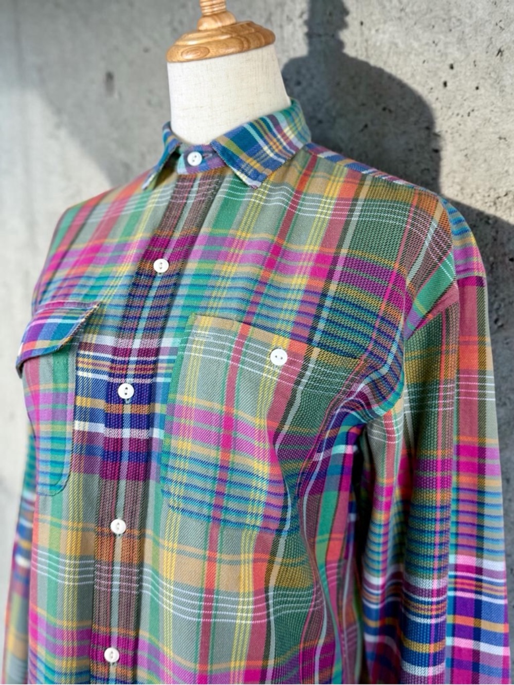 Ralph Lauren Blue Label c. 1980s Button-Down Shirt Sunset Madras Plaid | 10 - Picture 2 of 5